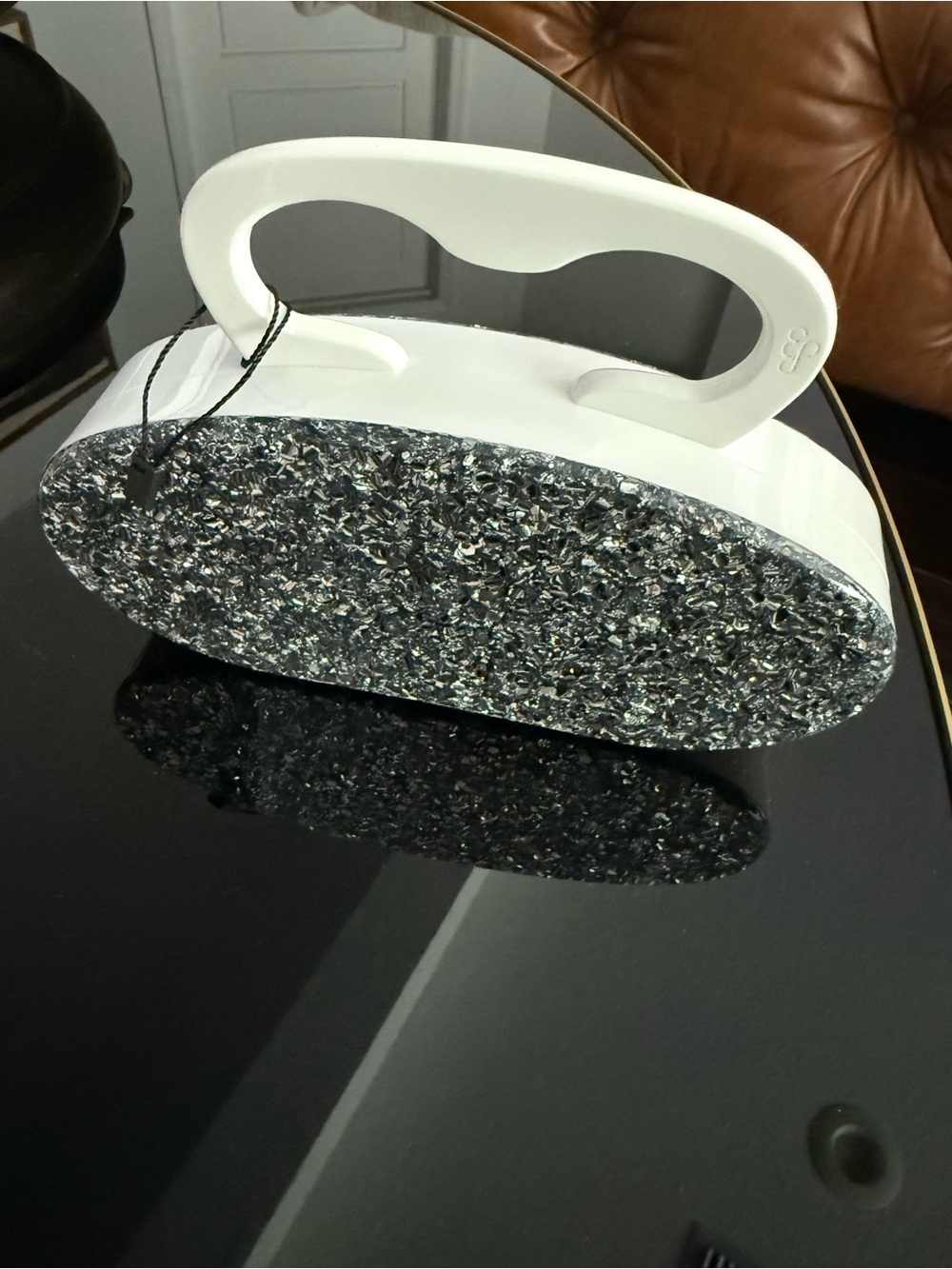 Edie Parker Silver Glitter Oval Clutch with White Handle Accent NWOT - Picture 7 of 8